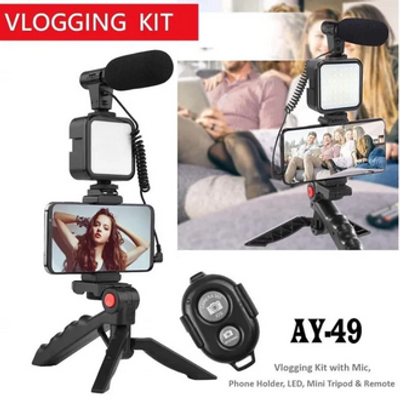 Ay-49 Phone Vlog Tripod Vlogging Kits Live Selfie Fill Light Integration With Remote Control Microphone Light Light – Ring Light_img_1