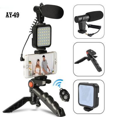 Ay-49 Phone Vlog Tripod Vlogging Kits Live Selfie Fill Light Integration With Remote Control Microphone Light Light – Ring Light_img_2