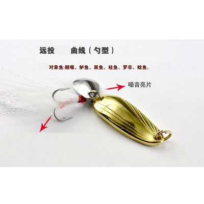 2 pcs Luya bait sequins remote cast shell spoon type iron plate sequins fake bait blood trough feather hook 5g_img_3