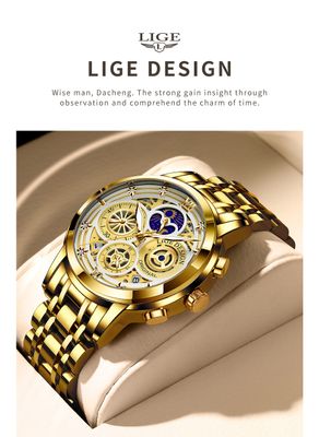 LIGE 8942 Men Military Sport Wrist Watch Gold Quartz Steel 30ATM Waterproof Date Male Clock Sport Watches Relogio Masculino2022_img_5