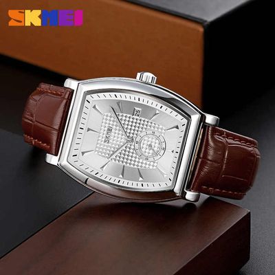 SKMEI 9306 Gents Belt Watch- Silver Dial- Silver Bezel- Leather Color Belt- TF Code SK954BM_img_2