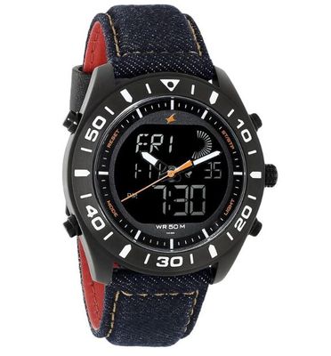Fastrack NP38034NL01 Denim Quartz Analog Digital Black Dial Denim Strap Watch_img_0