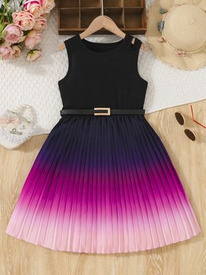 Imported 🌈 Girls' Gradient Summer Dress – Korean Style Pleated Vest_img_0