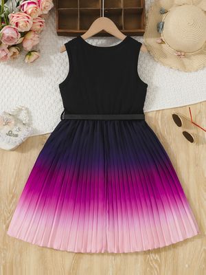 Imported 🌈 Girls' Gradient Summer Dress – Korean Style Pleated Vest_img_2