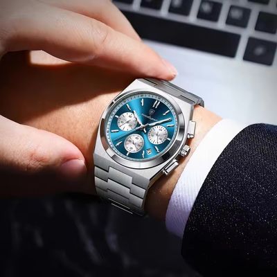 Poedagar 970 Gents Chronograph Chain Watch- Blue Dial- Silver Bezel- Silver Chain- TF Code PD953CM_img_2