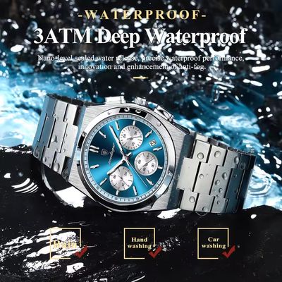 Poedagar 970 Gents Chronograph Chain Watch- Blue Dial- Silver Bezel- Silver Chain- TF Code PD953CM_img_5