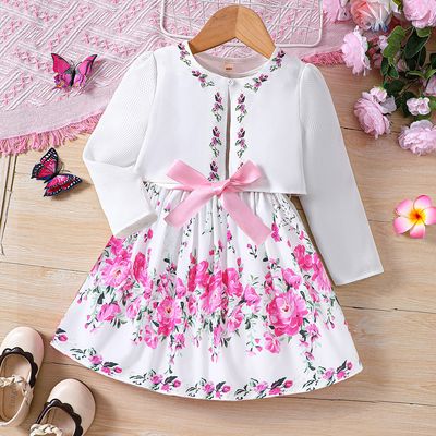 Imported 🌸 Girls' Floral Dress with Cardigan – Spring/Summer 2-Piece Set (TZ1033-D)_img_3