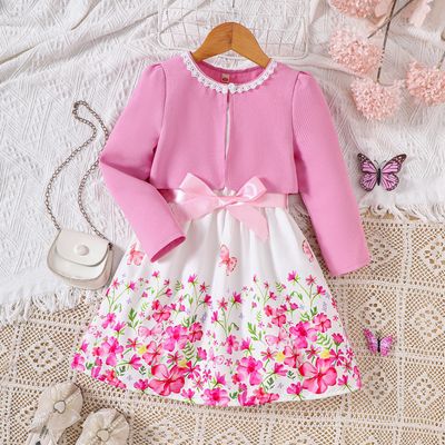 Imported 🌸 Girls' Floral Dress with Cardigan – Spring/Summer 2-Piece Set (TZ1033-D)_img_3
