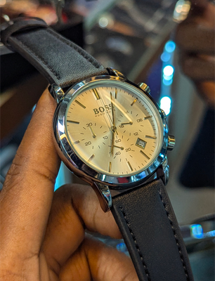 Boss Belt Three Chrono Black Belt Silver Case White Dial_img_0