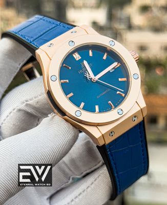 HUBLOT AUTOMOTIC BLUE LEATHER TEXTURE BELT RG CASE BLUE DIAL_img_0