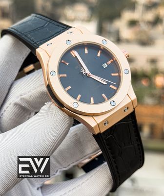 HUBLOT AUTOMOTIC BLACK LEATHER TEXTURE BELT RG CASE BLACK CASE_img_0