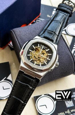 PATEK AUTOMATIC BLACK BELT SILVER CASE BLACK DIAL_img_0