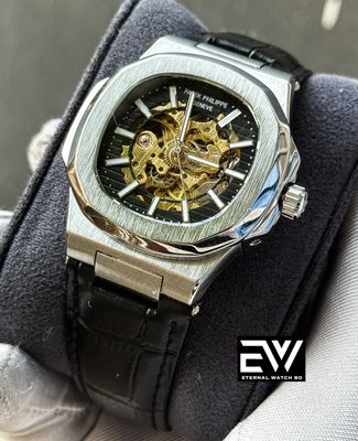 PATEK AUTOMATIC BLACK BELT SILVER CASE BLACK DIAL_img_1