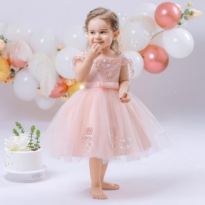 Imported🎀 Baby Girl Off-Shoulder Dress – Fluffy Beaded Flower Dress_img_0