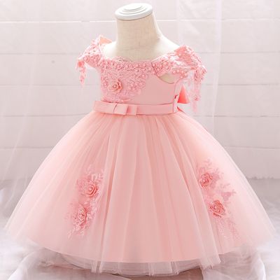 Imported🎀 Baby Girl Off-Shoulder Dress – Fluffy Beaded Flower Dress_img_2