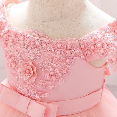 Imported🎀 Baby Girl Off-Shoulder Dress – Fluffy Beaded Flower Dress_img_5
