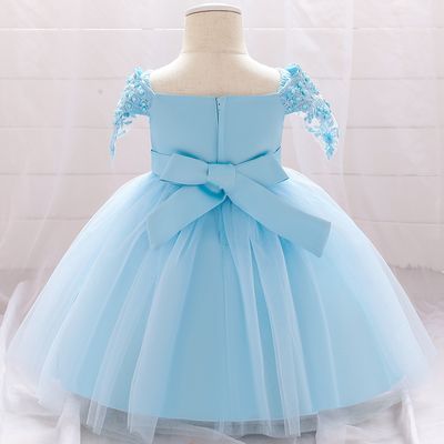 Imported 🎀 Baby Girl Off-Shoulder Dress – Fluffy Beaded Flower Dress with Bow_img_2