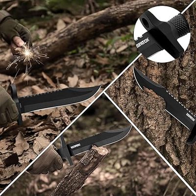 Dispatch Fixed Blade Hunting Knife with Sheath, 12-inch Survival Knives for Men Tactical Bowie Knife with Non-Slip Handle for Bushcraft, Outdoor Camping_img_3