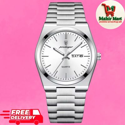 POEDAGAR 930 Men's New Luxury Luminous Date Week Stainless Steel Quartz Watch For Men_img_1