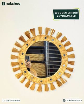 wooden mirror 23/23'' size Wooden stick circle_img_0