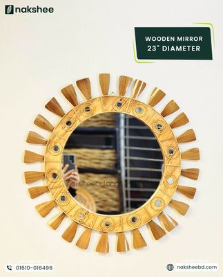 wooden mirror 23/23'' size Wooden stick circle_img_0