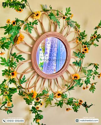 Rattan Frame Mirror  + Premium sunflower vine_img_1