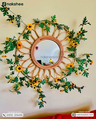 Rattan Frame Mirror  + Premium sunflower vine_img_2