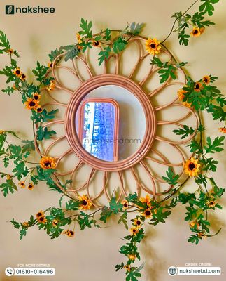 Rattan Frame Mirror  + Premium sunflower vine_img_4