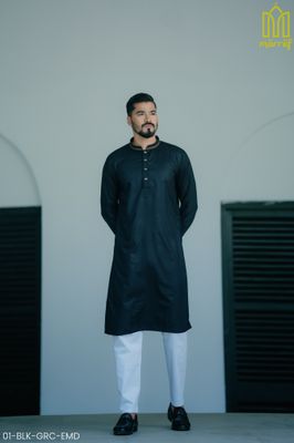 Sophisticated Black Grace Viscose Panjabi with Exquisite Embroidery_img_2