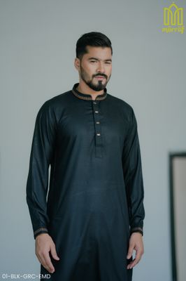 Sophisticated Black Grace Viscose Panjabi with Exquisite Embroidery_img_3