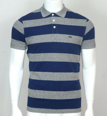 Navy Blue Grey Striped Polo T-Shirt | 210 GSM Premium Piqué Cotton | Slim Fit | Palli_img_2