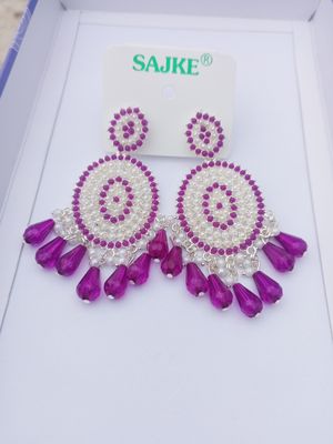 "Purple & Pearl Teardrop Earrings"_img_1