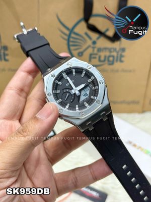 SKMEI 2243 Analogue+Digital Silicone Strap Sports Watch- Black Dial with White Markings- Silver Bezel- Black Strap- TF Code SK959DB_img_10