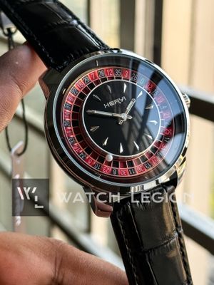 HERYI CASINO ROULETTE BLACK LEATHER SILVER CASE BLACK DIAL_img_1