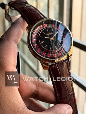 HERYI CASINO ROULETTE BROWN LEATHER ROSE GOLD CASE BLACK DIAL_img_0