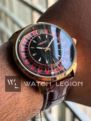 HERYI CASINO ROULETTE BROWN LEATHER ROSE GOLD CASE BLACK DIAL_img_1