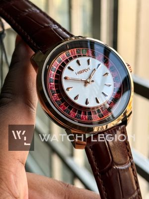 HERYI CASINO ROULETTE BROWN LEATHER ROSE GOLD CASE WHITE DIAL_img_1