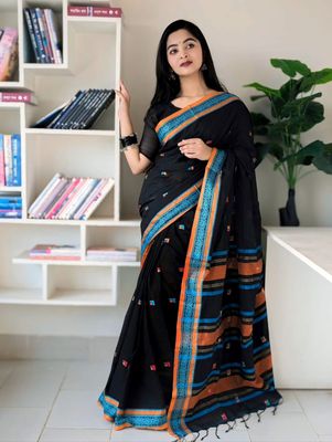 Handloom black blue par saree_img_1