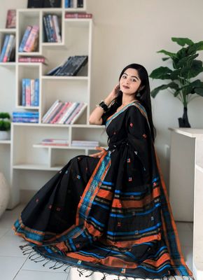 Handloom black blue par saree_img_3