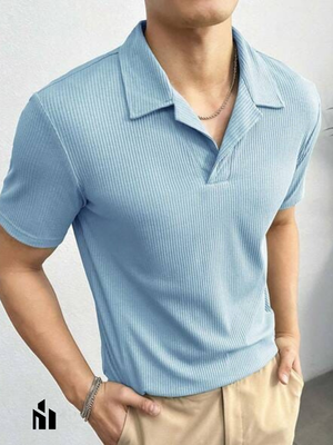 premium Cuban solid Ribbed knit Polo shirt_img_1