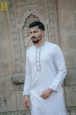 Classic White Cotton Panjabi with Elegant Embroidery_img_0