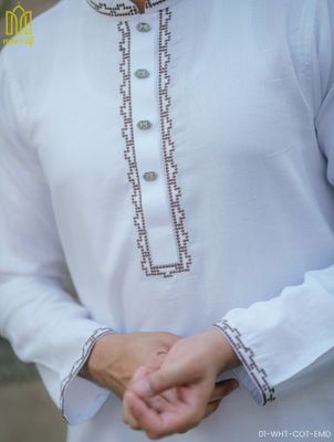 Classic White Cotton Panjabi with Elegant Embroidery_img_1