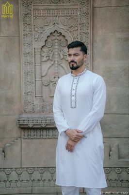 Classic White Cotton Panjabi with Elegant Embroidery_img_4