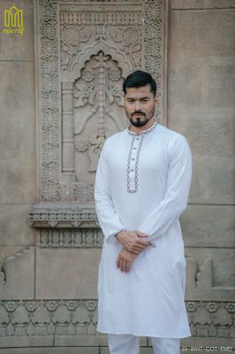 Classic White Cotton Panjabi with Elegant Embroidery_img_3