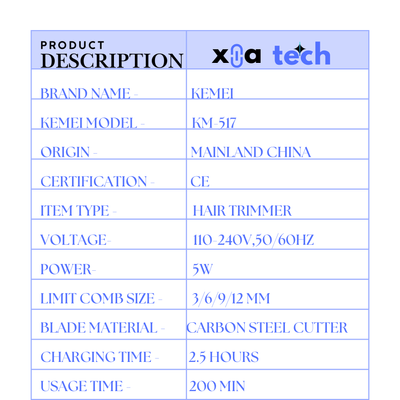 kemei km -517 USB Rechargeable Cordless Hair Trimmer,_img_4