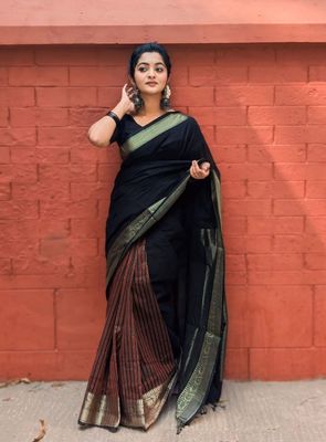 Handloom black golder par saree_img_3