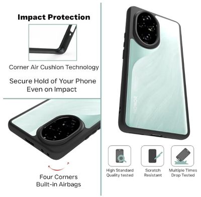 Honor 200 5G Hard Back Cover Q Series Case,Transparent Hard Back And Silicone Tpu Black Frame High Protection Compatible with Honor 200_img_2