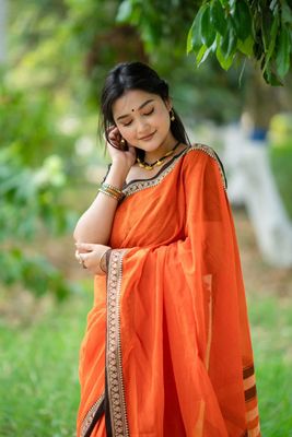 Handloom Orange black par saree_img_2