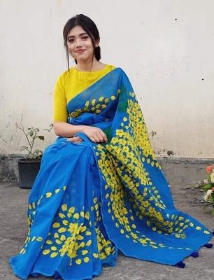 হ্যান্ড প্রিন্ট হাফ সিল্ক শাড়ি_img_2