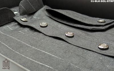 Sleek Black Panjabi with Silver Stripes: Marraf's Modern Elegance_img_1